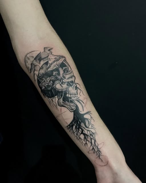 Dark art caveira e raízes